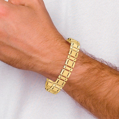 14K Gelbgold Herren Gebürstet und Poliert Glieder 8.5 Zoll Armband