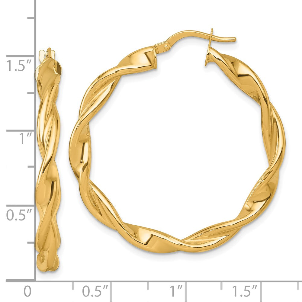 14K Gelbgold Poliert Gedreht 4.00 X 38mm Röhre Creolen