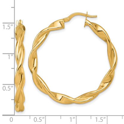 14K Gelbgold Poliert Gedreht 4.00 X 38mm Röhre Creolen
