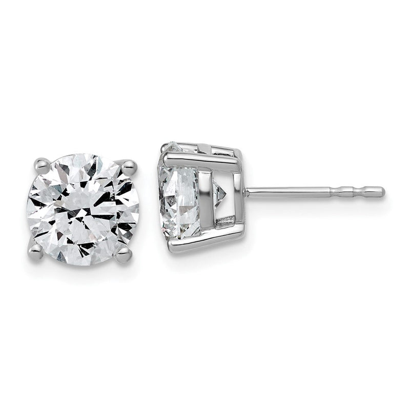 14K Weißgold Ohrstecker mit 4 ct. Labor-gezüchteten Diamanten, VS+, F+, rund, komplette Vier-Krappenfassung, leicht