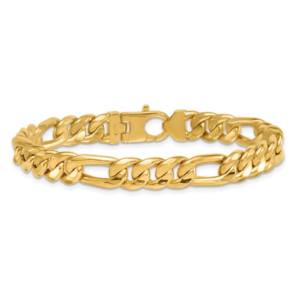 14K Gelbgold Poliert 8.75mm Flach Figaro Kette Herren Armband
