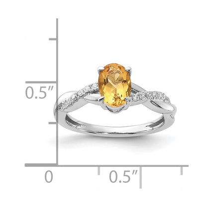 14K Weißgold 7x5 Oval November/citrine und Diamant Größe 7 Ring