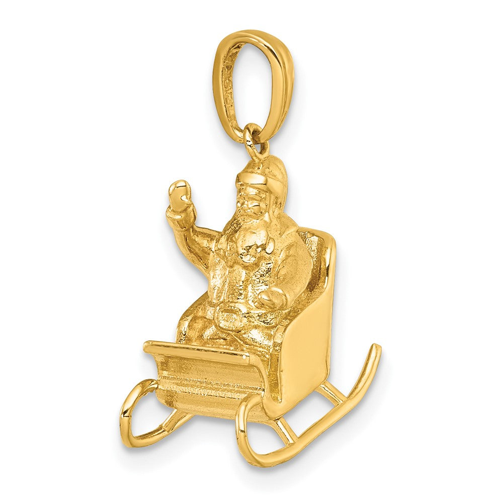 14K Gelbgold Polierter 3-D Winkender Weihnachtsmann im Schlitten Charm
