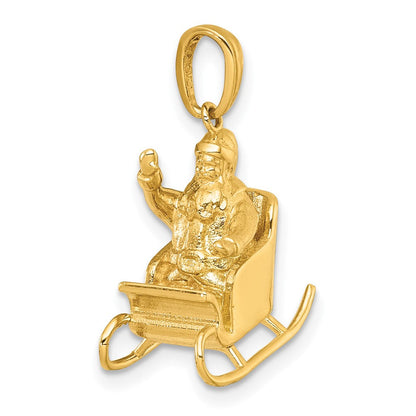 14K Gelbgold Polierter 3-D Winkender Weihnachtsmann im Schlitten Charm