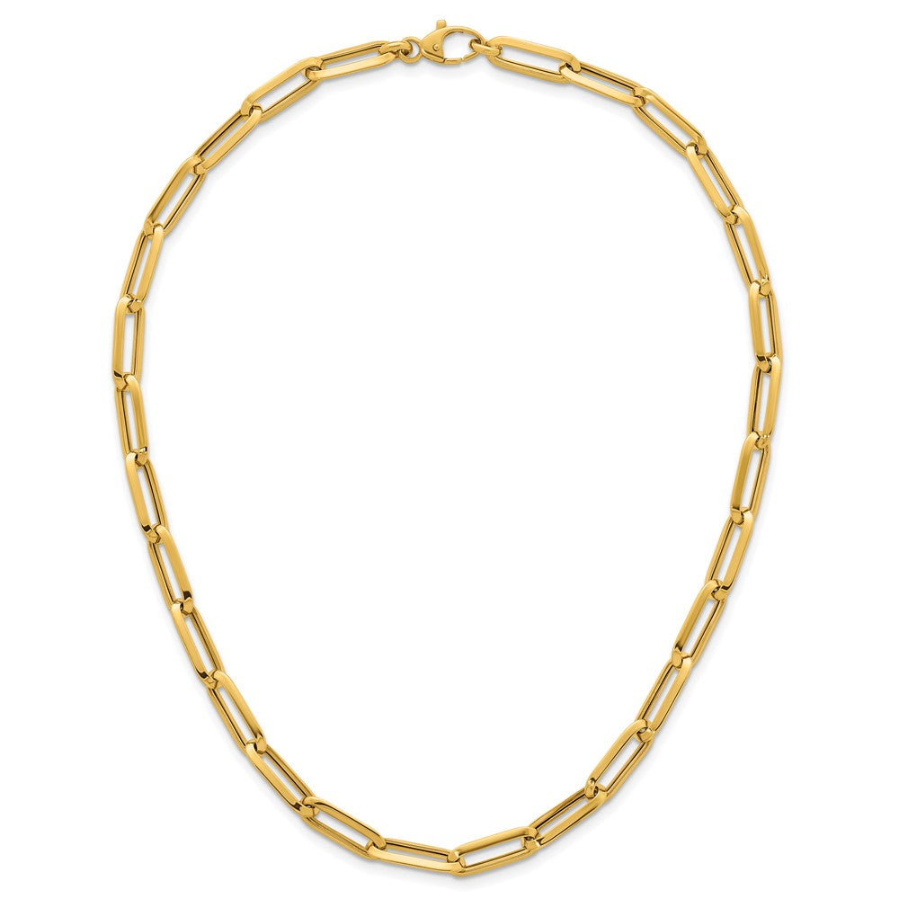 14K Gelbgold Poliert 7mm Büroklammer Glieder Kette 17.5 Zoll Halskette