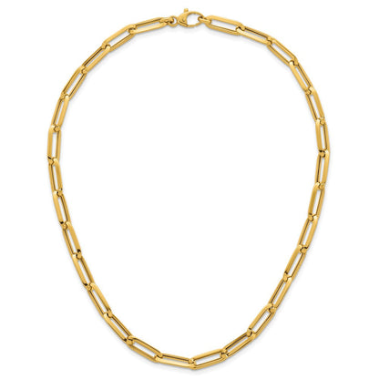 14K Gelbgold Poliert 7mm Büroklammer Glieder Kette 17.5 Zoll Halskette