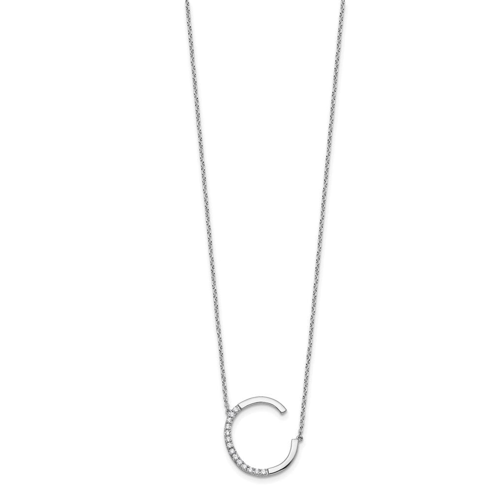 14K Weißgold Seitlich Diamant Initiale C 18 Zoll Halskette