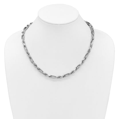 Sterlingsilber Rhodiniert Poliert 7.00mm Figaro Kordel Kette 19.75 Zoll Halskette