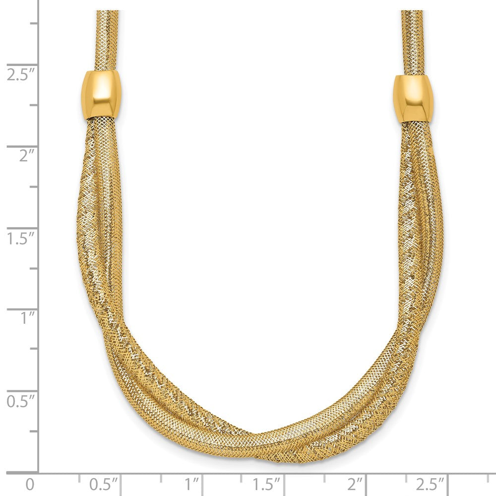 14K Gelbgold Poliert Gedreht mit Perlen 7mm Flexibel Netz 18 Zoll Halskette