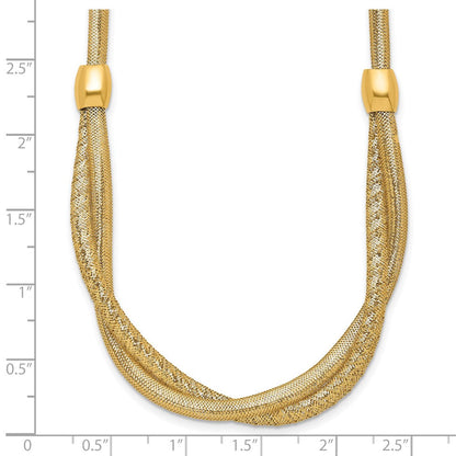 14K Gelbgold Poliert Gedreht mit Perlen 7mm Flexibel Netz 18 Zoll Halskette