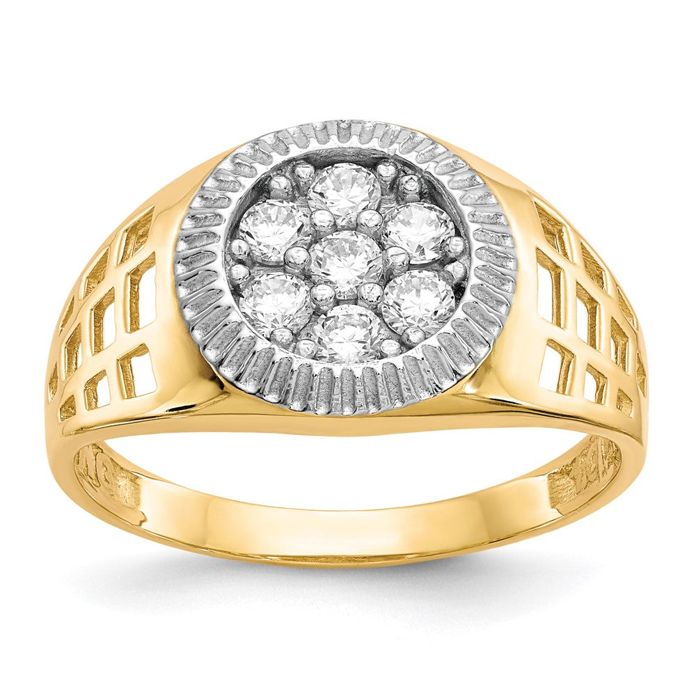 14K Gelbgold mit Rhodium Herren Zirkonia Cluster Ring