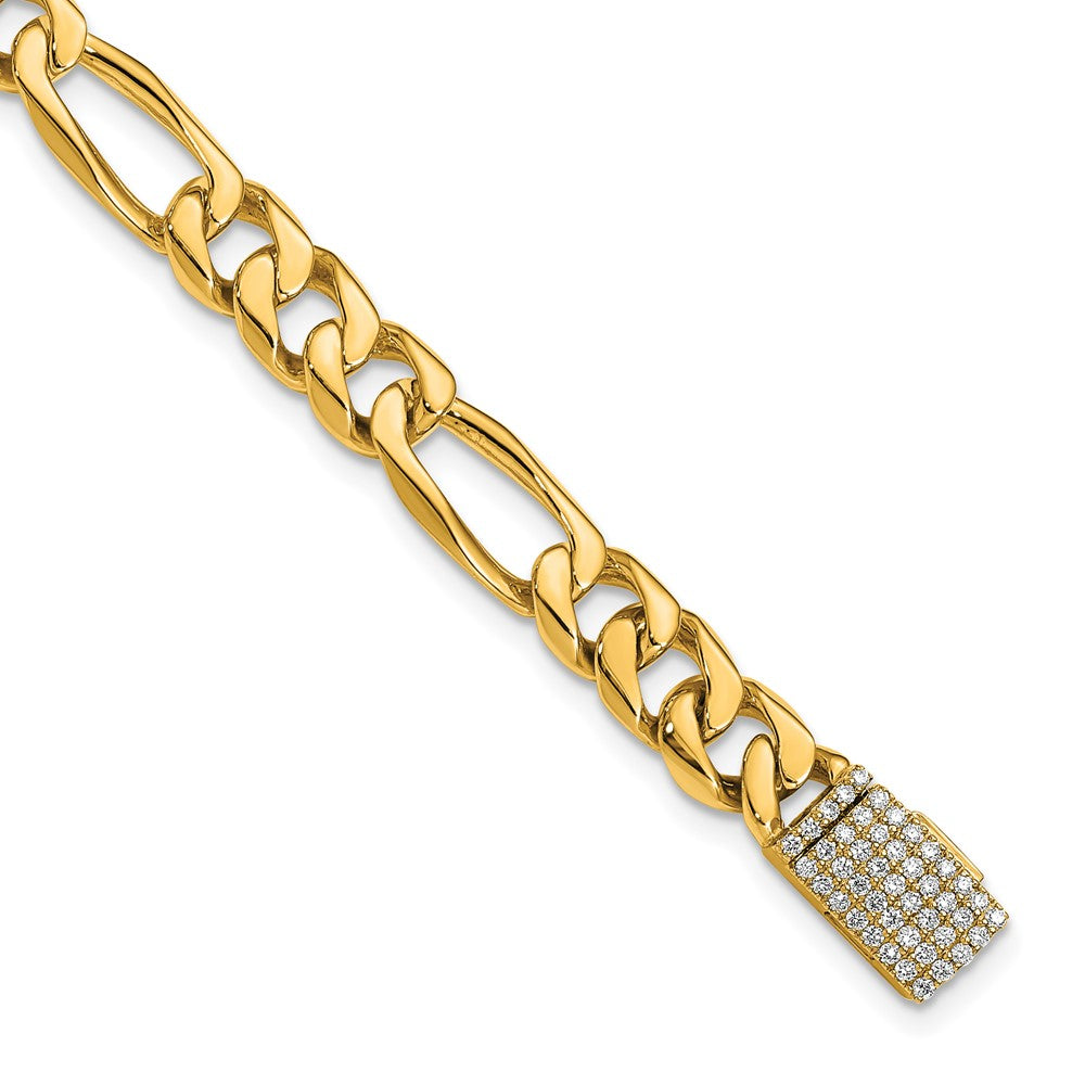 14K Gelbgold Hand-polished 7mm Figaro Glieder 1.75 Karat Diamant Verschluss Gliederarmband