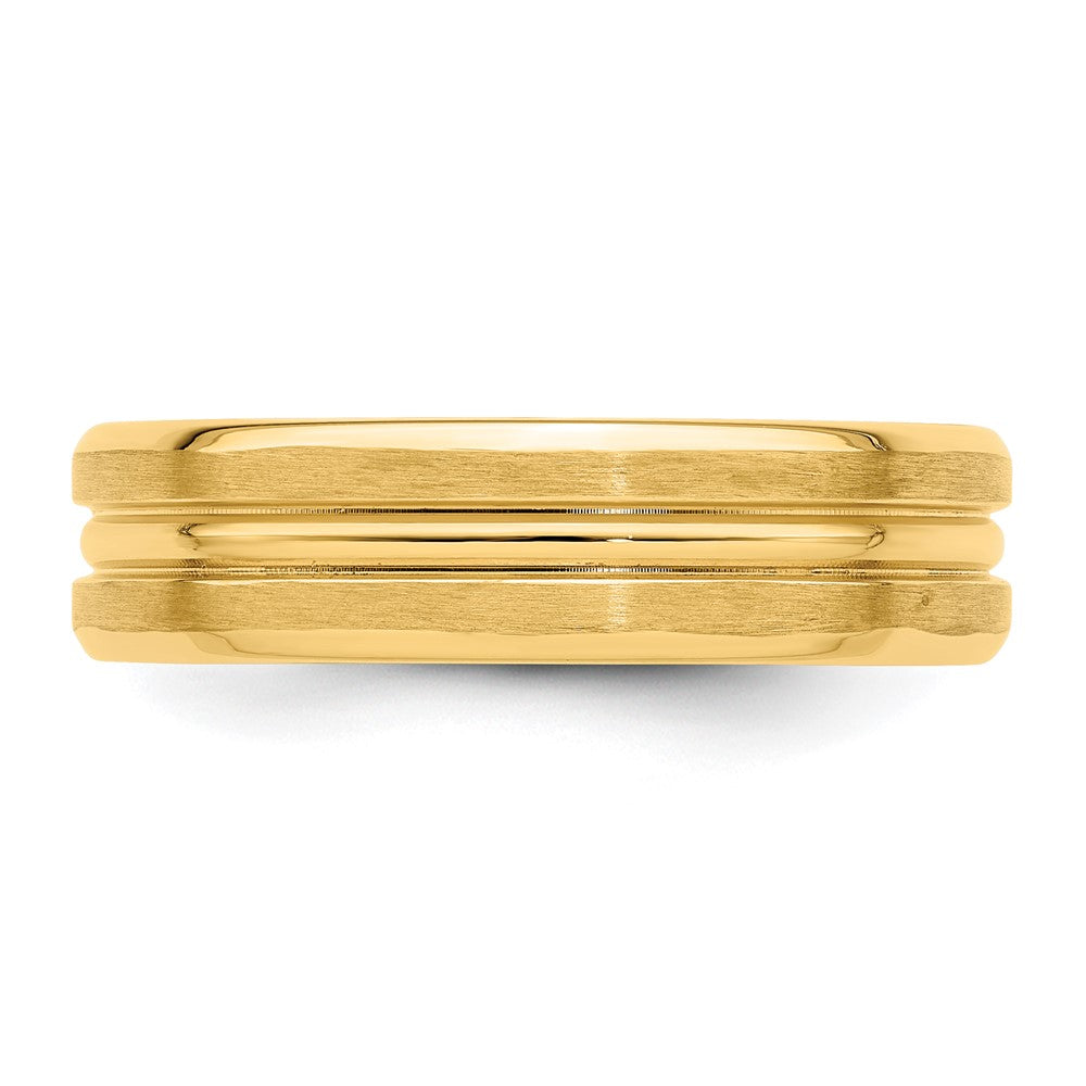 14K Gelbgold 6 mm Ehering, Standardgewicht, Komfort-Passform, gebürstetes Satin mit Mittelrille