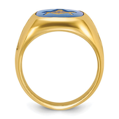 Ibgoodman 14K Herren Poliert und Gerillt mit Im Labor Erzeugt Saphir Blau Lodge Master Freimaurer Ring
