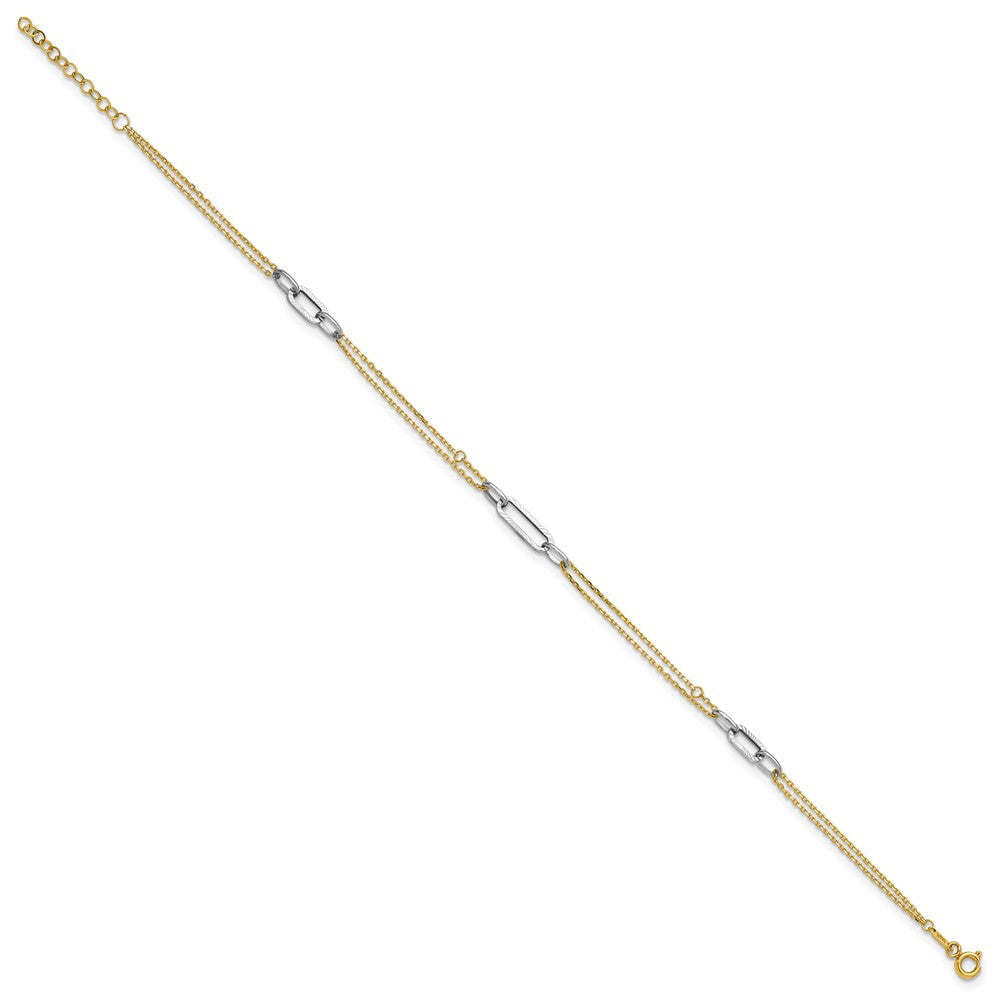 14K Bicolor Gold Bicolor Poliert Diamantiert 3-station Plus Verlängerung Total Kette Fußkettchen
