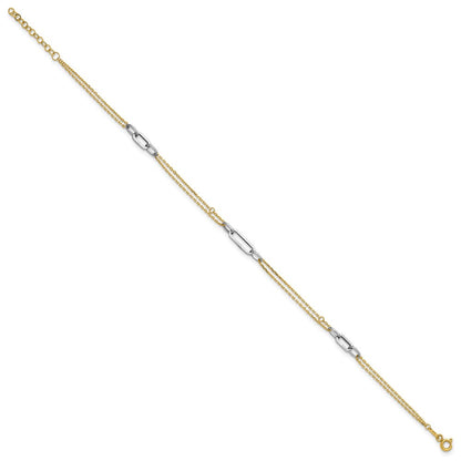 14K Bicolor Gold Bicolor Poliert Diamantiert 3-station Plus Verlängerung Total Kette Fußkettchen