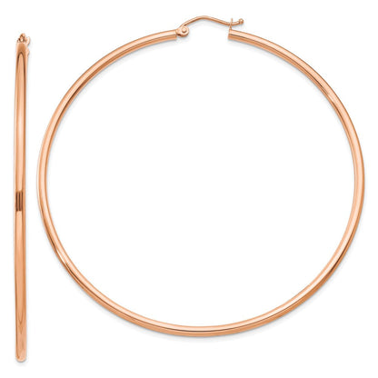 14K Roségold 2x65mm Poliert Leicht Röhre Creolen