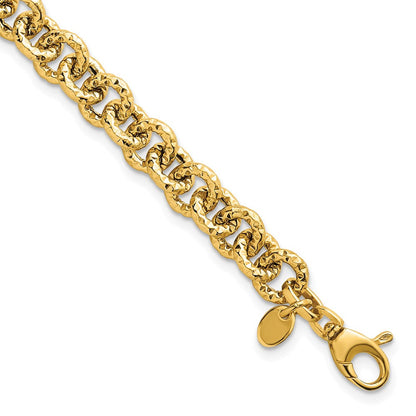 14K Gelbgold Poliert und Strukturiert 7.3mm Ankerkette Kette 7.5 Zoll Armband