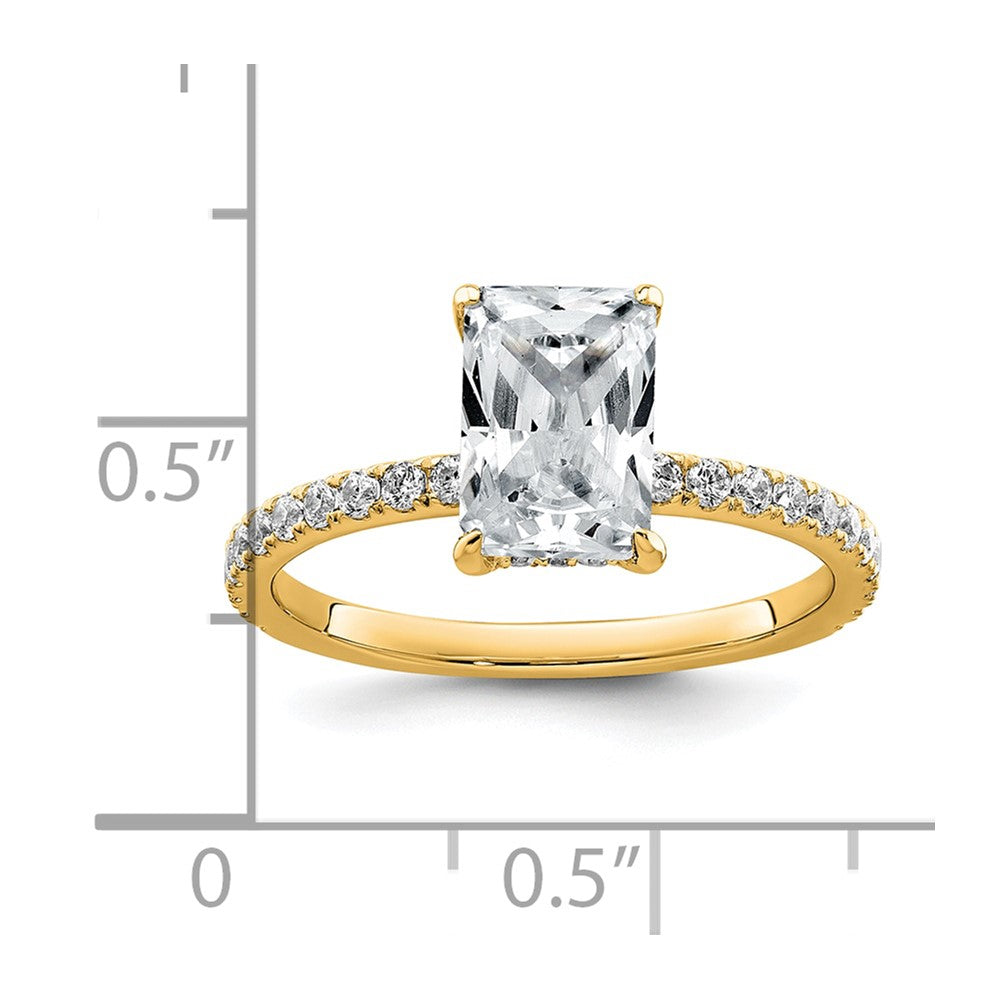 14K Gelbgold Verlobungsring mit 2K zertifiziertem, im Labor gezüchtetem Diamant VS/SI+ G+ im Radiant-Schliff, komplettes Solitär mit Flair