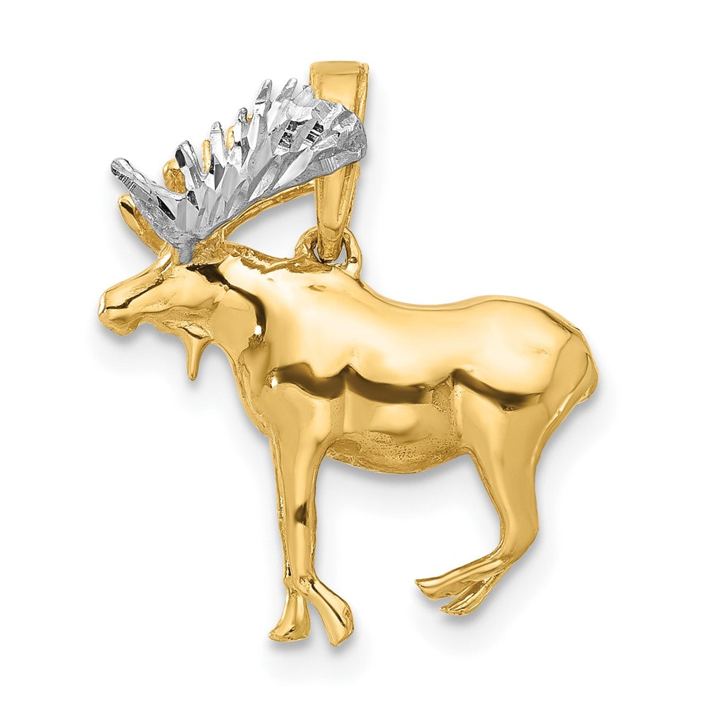 14K Gelbgold und Rhodium diamantgeschliffener 3-D-Elch-Anhänger