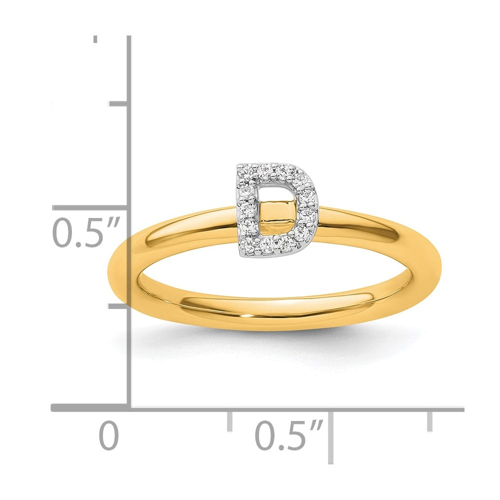 14K Gelbgold Stapelbar Diamant Initiale D Größe 7 Ring