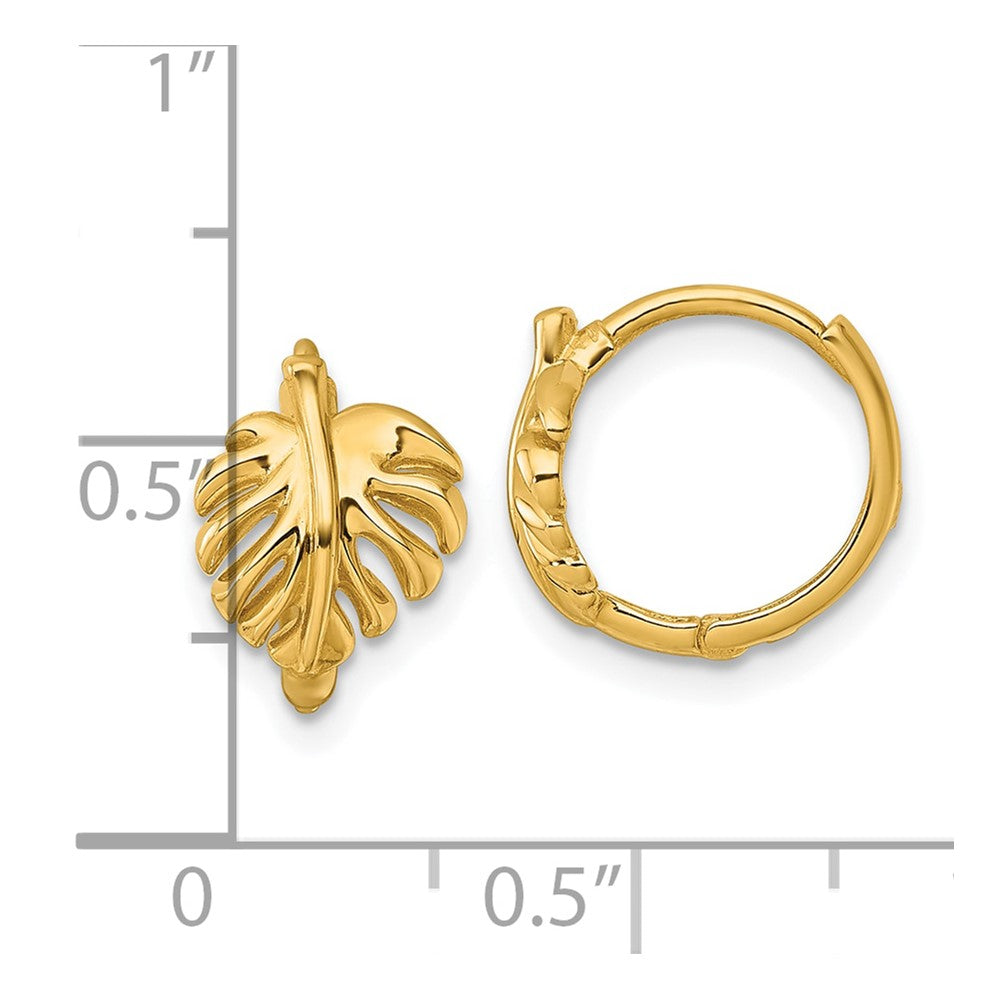 14K Gelbgold Poliert Monstera Blatt Rund Klappbar Creolen