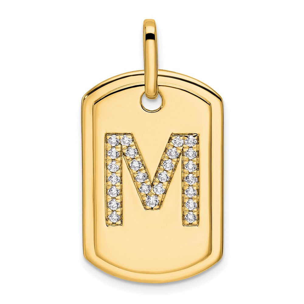 14K Gelbgold Diamant-Initial-M-Hundemarken-Charm