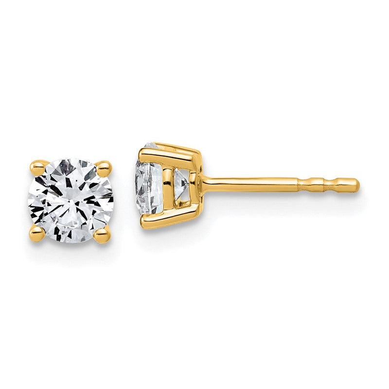 14K Gelbgold Ohrstecker mit 1K Labor gewachsenem Diamant, VS/SI+ G+, Rund, komplett gefasst, Vierkrallen-Fassung, Leichtgewicht