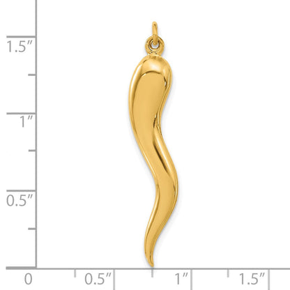 14K Gelbgold Poliert Hohl 3-d Italienisch Horn Anhänger