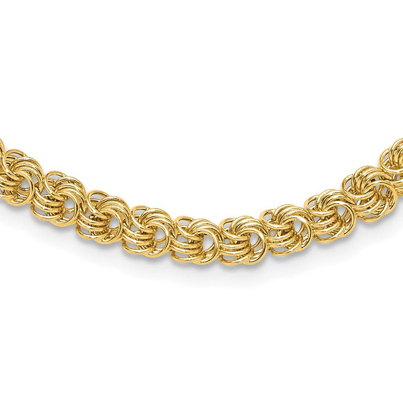 14K Gelbgold Poliert 5.3mm Fantasie Dreifach Glieder 18 Zoll Halskette