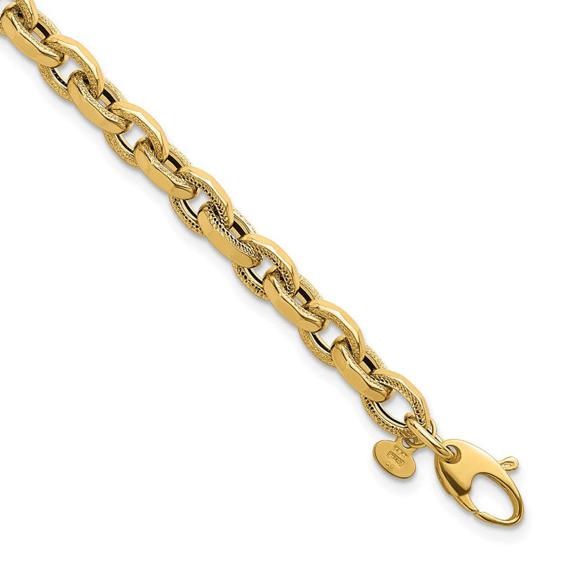 14K Gelbgold Poliert Fantasie Strukturiert Oval Offen Glieder Gliederarmband
