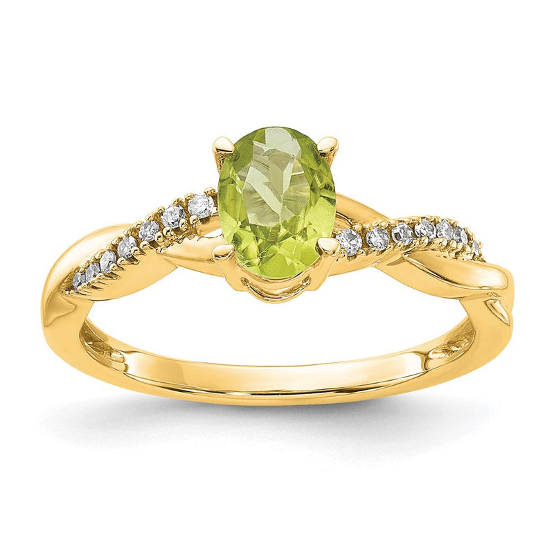 14K Gelbgold 7x5 Oval August/peridot und Diamant Größe 7 Ring