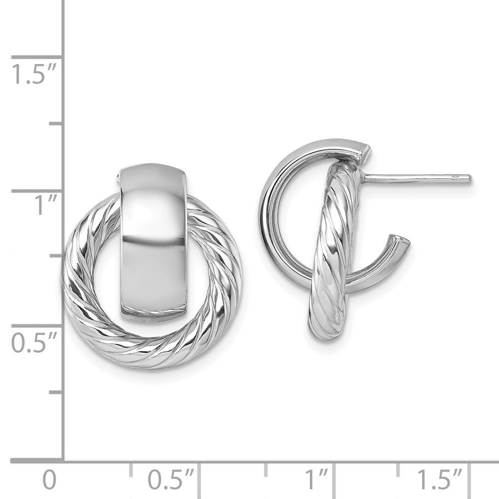 14K Gelbgold mit Rhodium Poliert und Gedreht Doorknocker C-hoop Ohrstecker