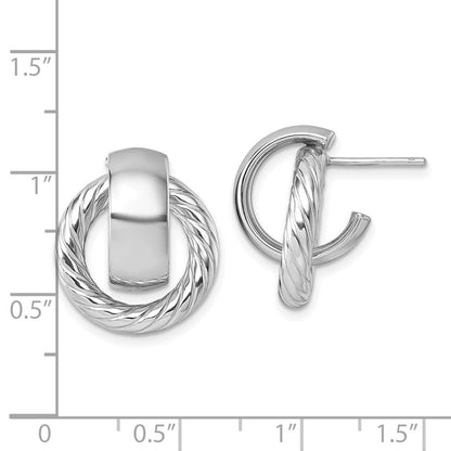 14K Gelbgold mit Rhodium Poliert und Gedreht Doorknocker C-hoop Ohrstecker