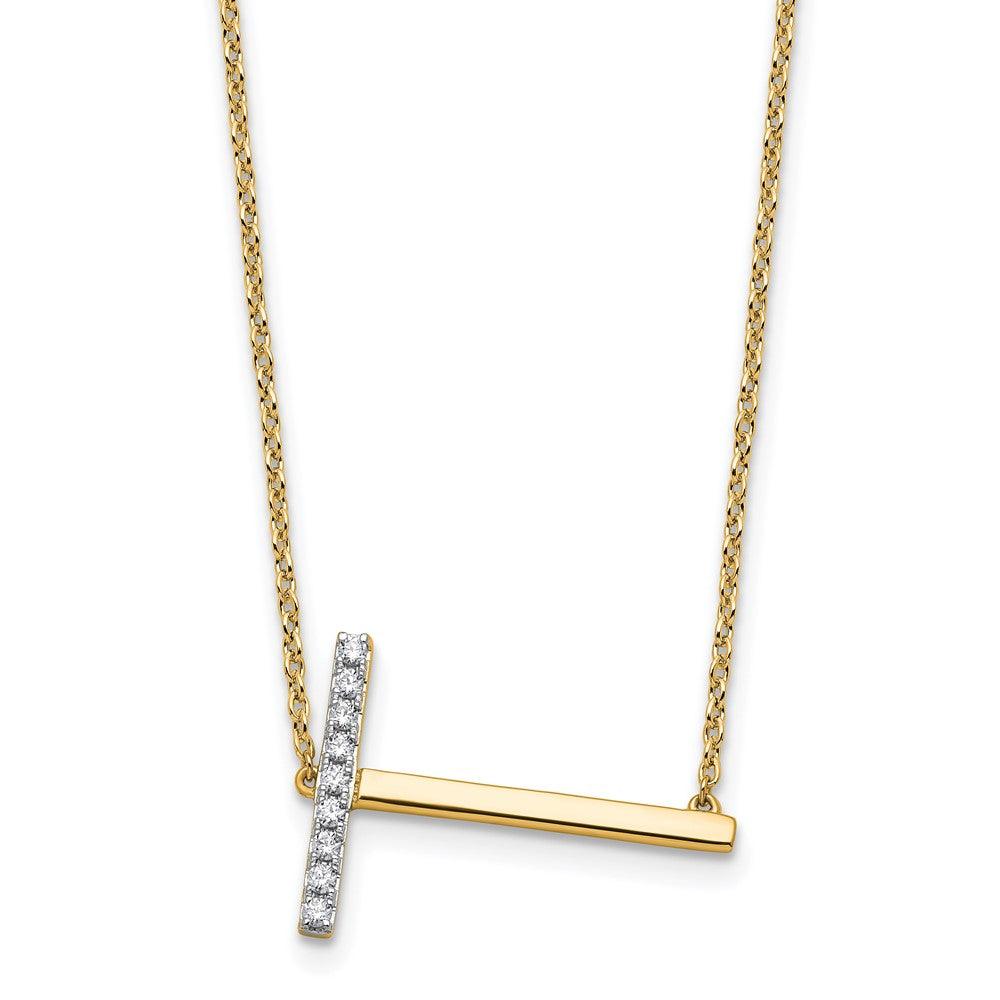 14K Gelbgold Seitlich Diamant Initiale T 18 Zoll Halskette