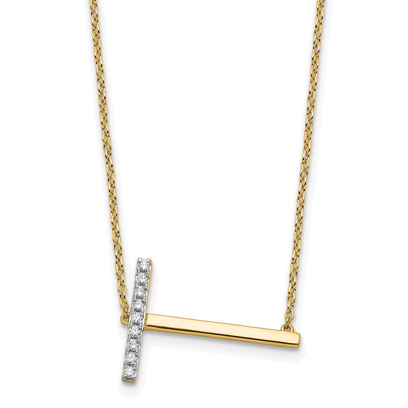 14K Gelbgold Seitlich Diamant Initiale T 18 Zoll Halskette