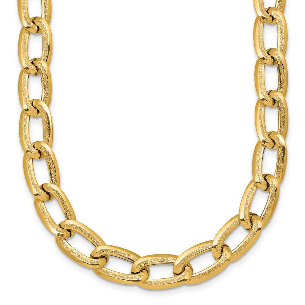 14K Gelbgold Poliert und Strukturiert 8mm Lang Panzer Glieder 18 Zoll Halskette
