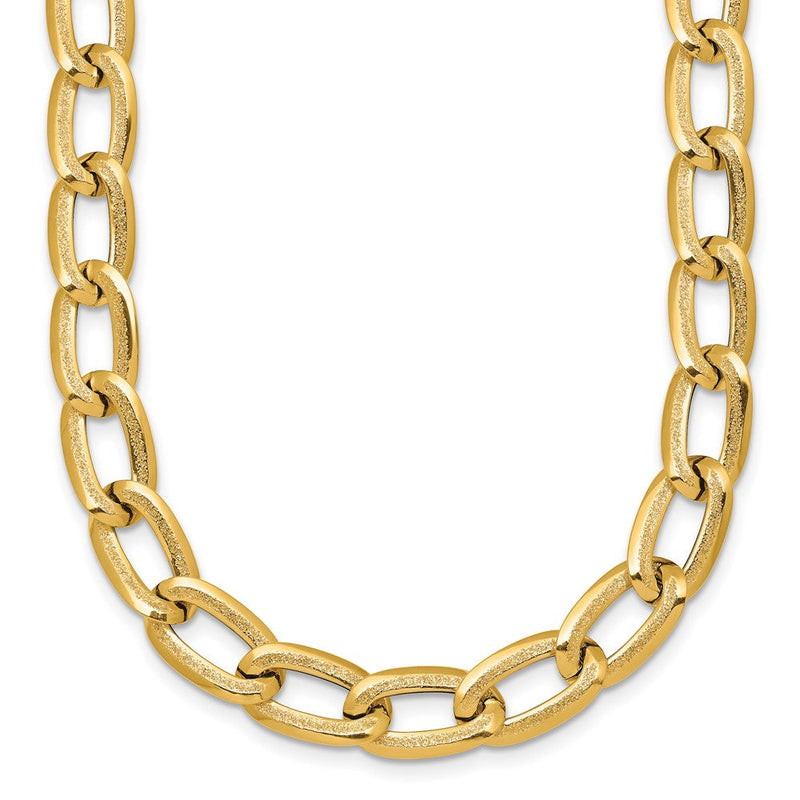 14K Gelbgold Poliert und Strukturiert 8mm Lang Panzer Glieder 18 Zoll Halskette