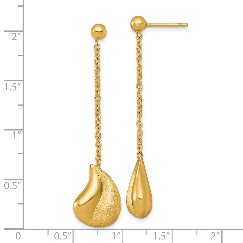 14K Gelbgold Poliert und Gebürstet Gebogen Tropfen Hängend Ohrstecker