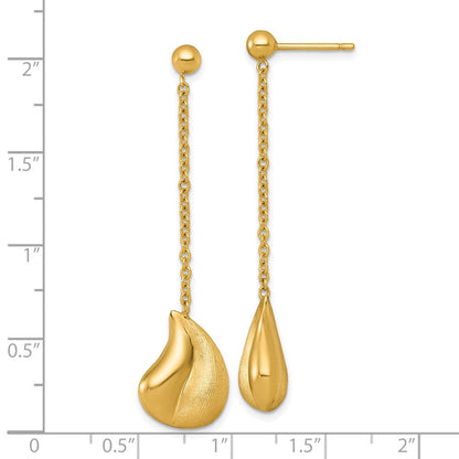14K Gelbgold Poliert und Gebürstet Gebogen Tropfen Hängend Ohrstecker