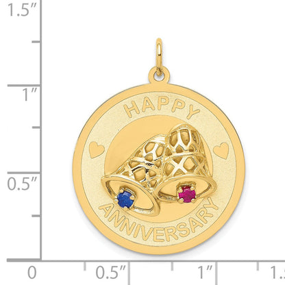 14K Gelbgold Happy Jahrestag Blau und Rot Zirkonia mit Bells 25mm Gravierbar Plättchen Charm