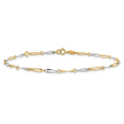 14K Bicolor Gold Poliert Oval Gedreht Glieder Plus Verlängerung Total Kette Fußkettchen