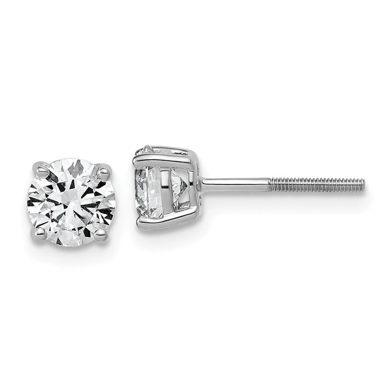 14K Weißgold Ohrstecker mit 1,5 ct. Labor-gezüchteten Diamanten, VS+, F+, Rund, Komplett, Vierzack-Fassung, Leichtgewicht, mit Schraubverschluss