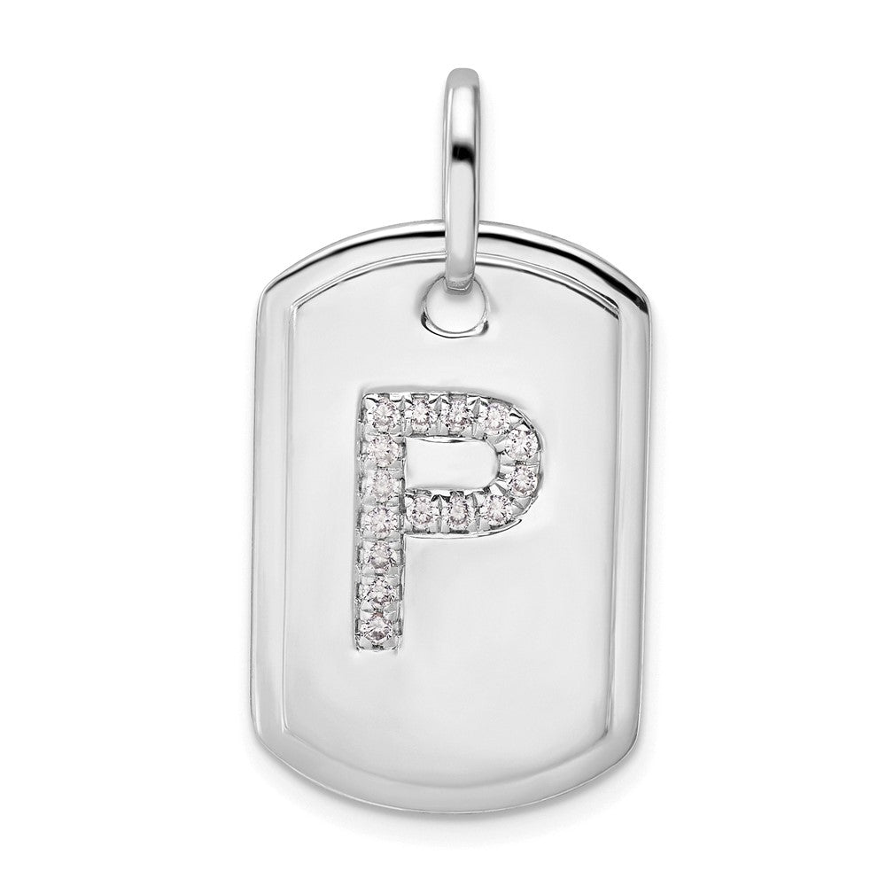 14K Weißgold Diamant-Hundemarken-Charm mit Initiale P