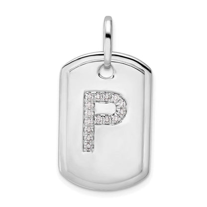 14K Weißgold Diamant-Hundemarken-Charm mit Initiale P