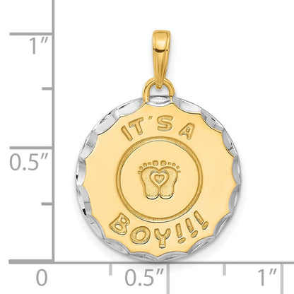 14K Gelbgold und Rhodium diamantgeschliffener „It's A Boy" Anhänger