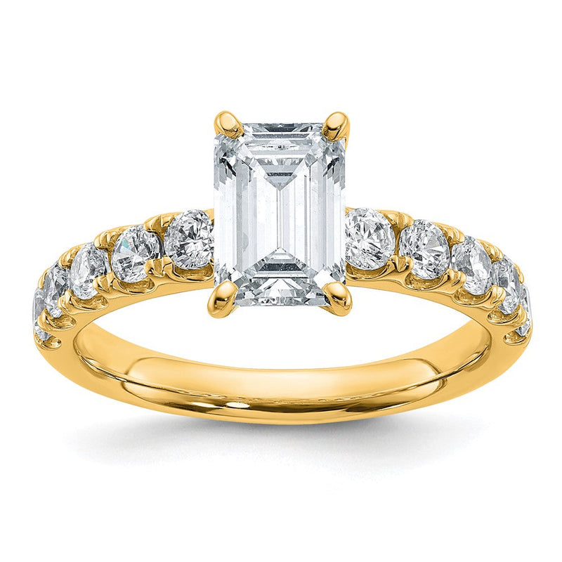14K Gelbgold Zertifiziert 2 1/5 Karat Im Labor Gezüchtet Diamant Vs+ F+ Smaragd Komplett Verlobungsring