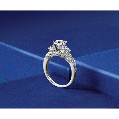 14K Weißgold Verlobungsring mit 0,75K Labor-gezüchteten Diamanten, VS/SI+ G+, rund, Semi-Mount, Drei-Steine