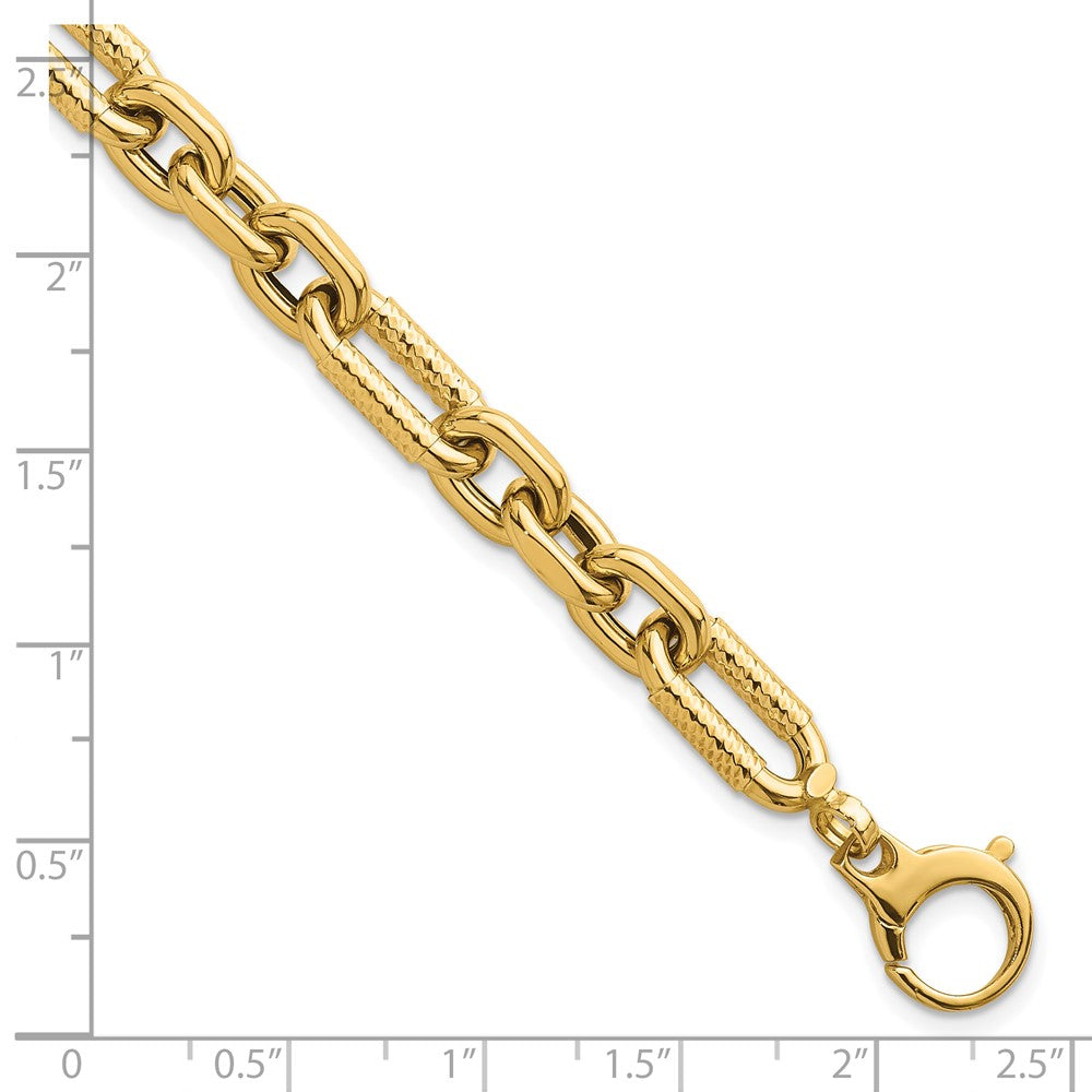14K Gelbgold Poliert 8.8mm Diamantiert Fantasie Figaro Glieder 7.5 Zoll Armband