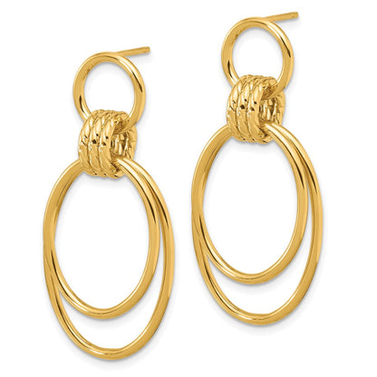 14K Gelbgold Poliert und Strukturiert Oval Hängend Ohrstecker